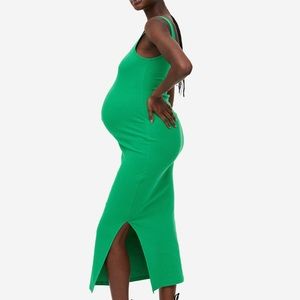 H&M Mama Maternity Dress | Hunter Green | Size S | MIDI Length | Ridded